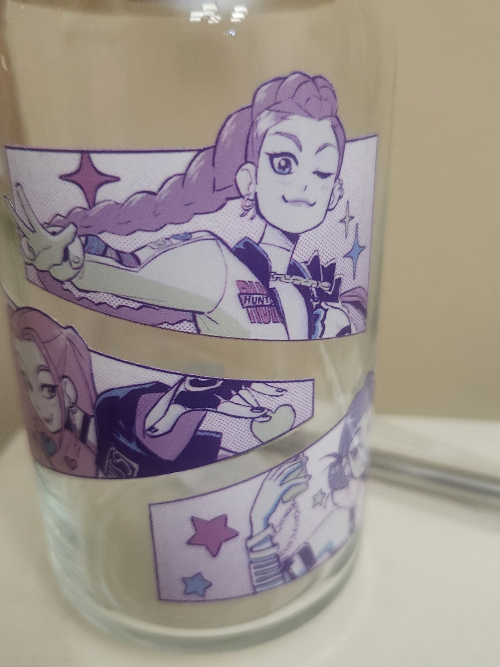 Kpop Demon Hunters Glass Cup With Lid And Metal Straw New